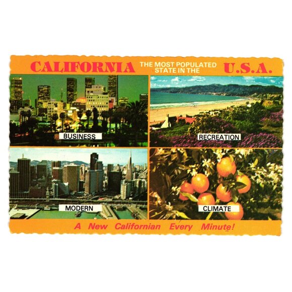 California Vintage Postcard 1962 Most Populated State Views Business Recreation - Picture 1 of 2